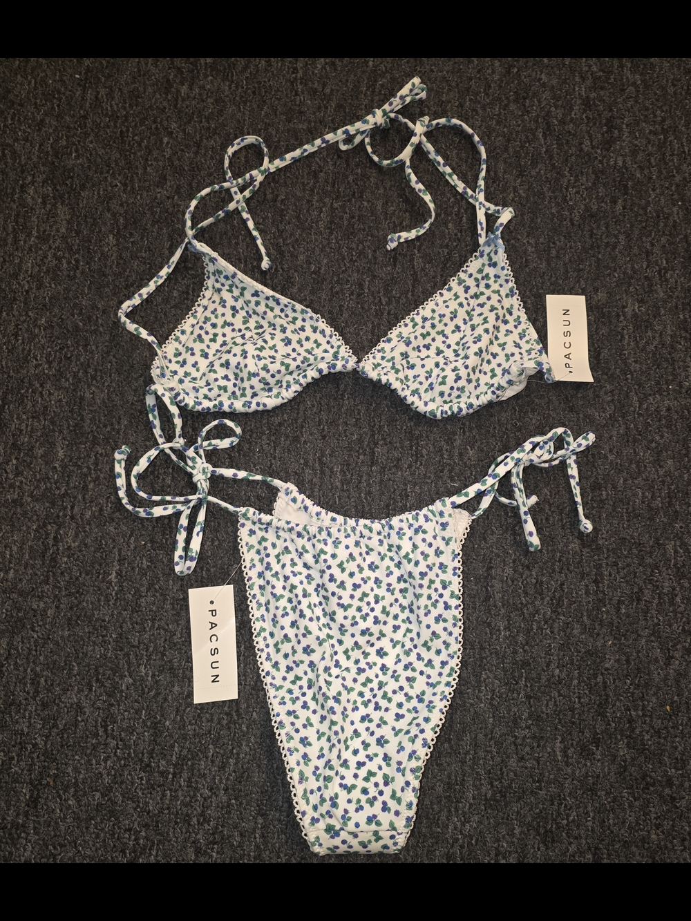 PacSun White Bikini Bottom with Blue and Green Floral Print